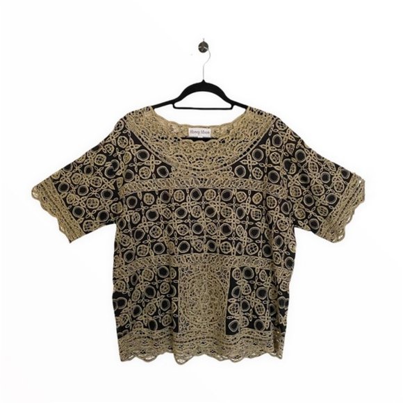 Vintage Honey Moon Short Sleeve Floral Embroidery Pullover Blouse Top Size XL - Picture 1 of 7
